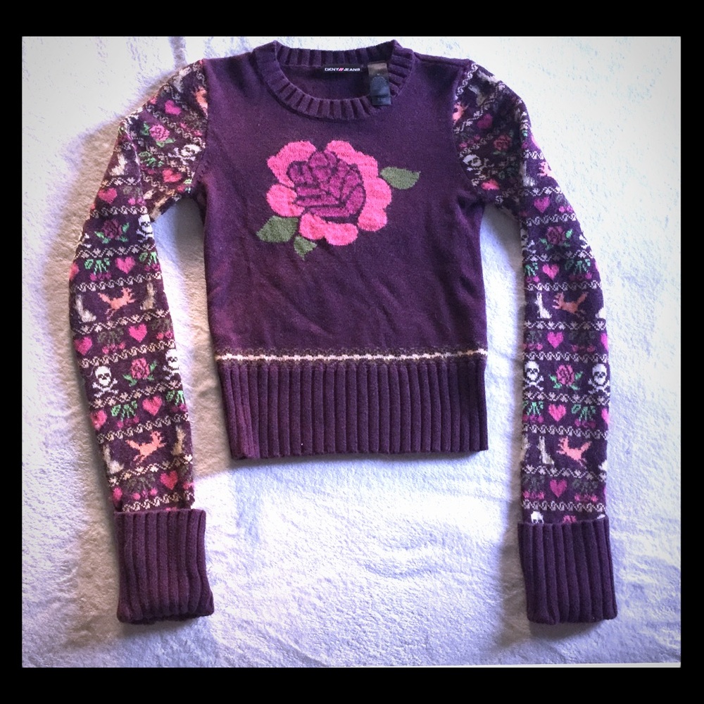 DKNY sweater with Roses, skulls, cherries